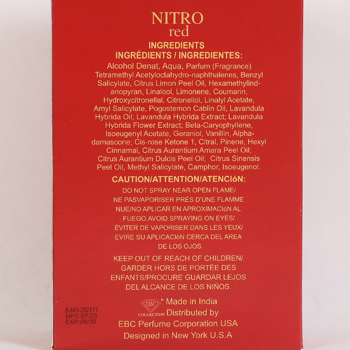 Nitro Red Spray Perfume Eau De Parfum For Men - 100ML/3.4FL.OZ.