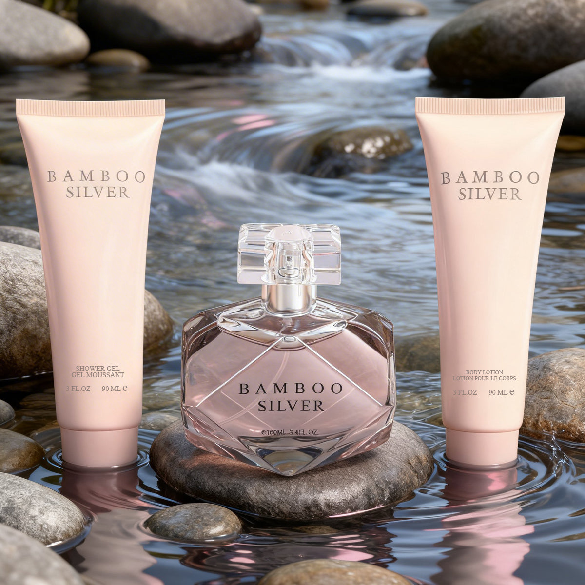 Bamboo Silver Perfume Gift Set For Women 3 Piece
