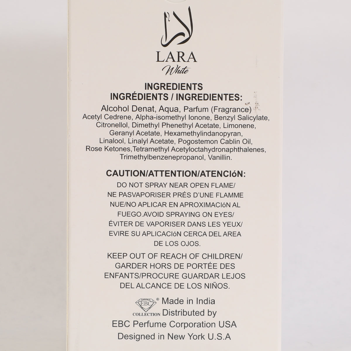 Lara White Spray Perfume Eau De Parfum For Women - 100ML/3.4 FL.OZ.
