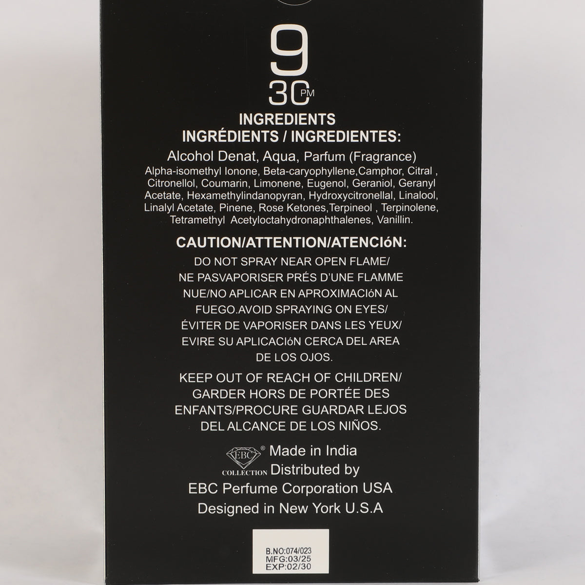 9:30 PM Spray Perfume Eau De Parfum For Men - 100ML/3.4 FL.OZ.