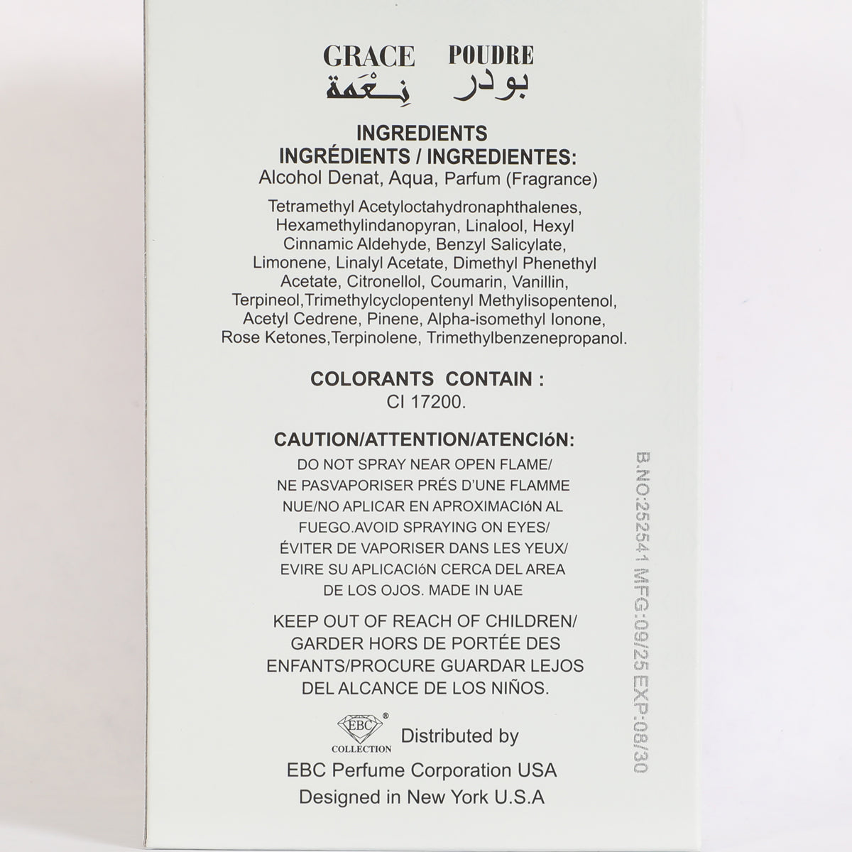 Grace Poudre Spray Perfume Eau De Parfum For Women - 100ML/3.4FL.OZ.