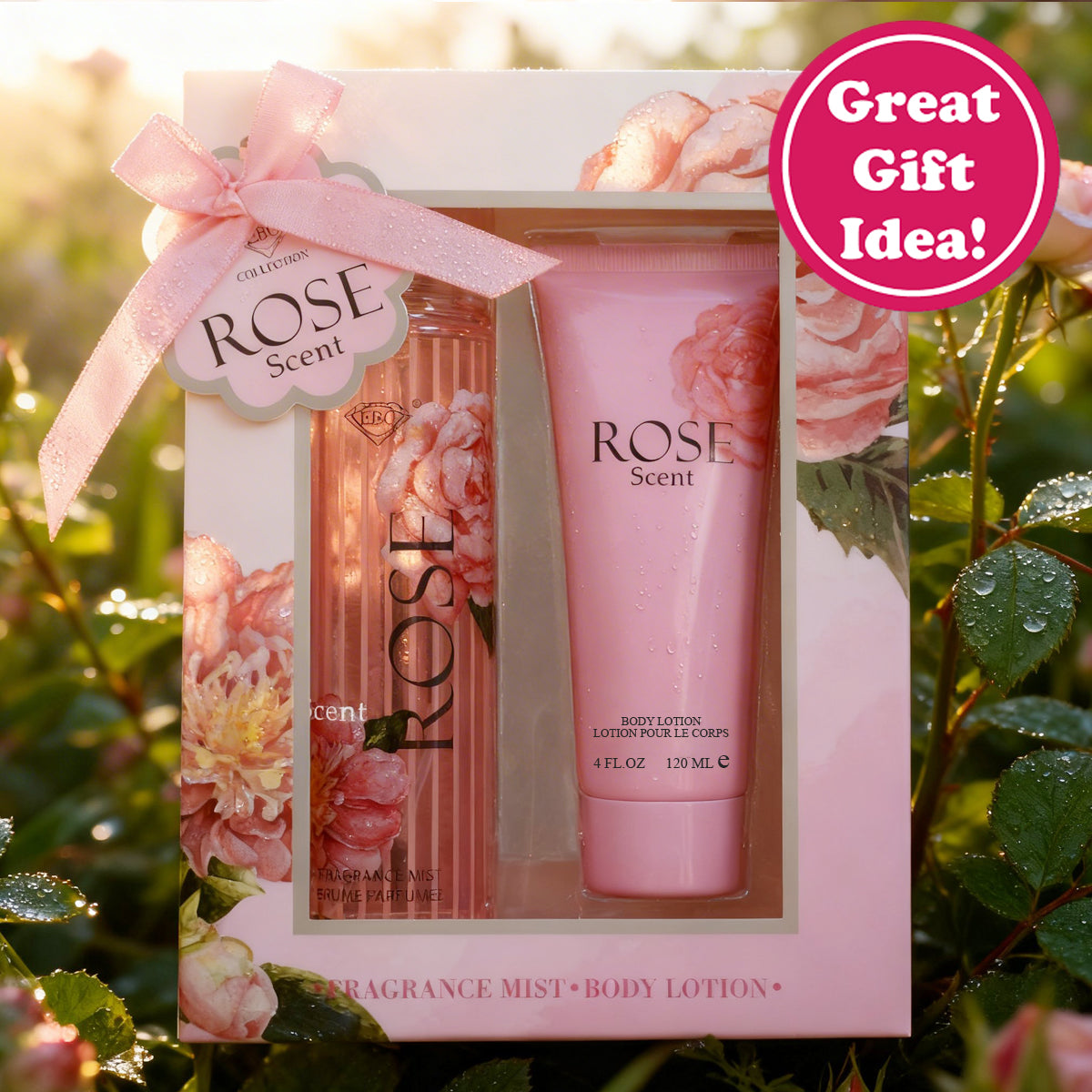 Rose Scent Fragrance Mist & Body Lotion Gift Set For Women - 2 Piece Set