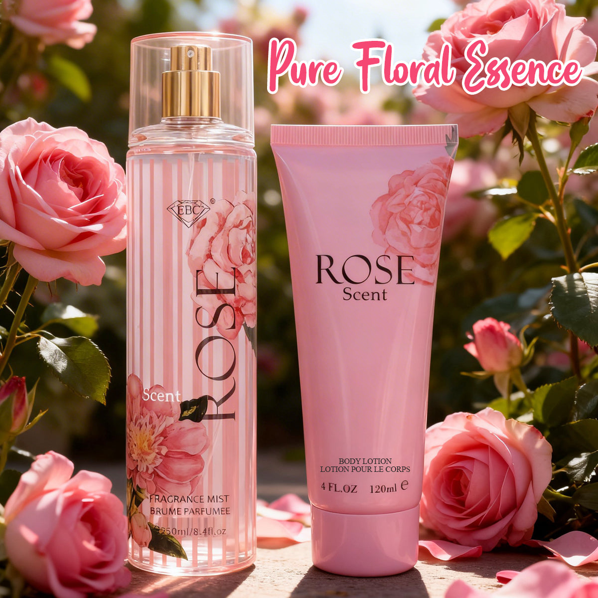 Rose Scent Fragrance Mist & Body Lotion Gift Set For Women - 2 Piece Set