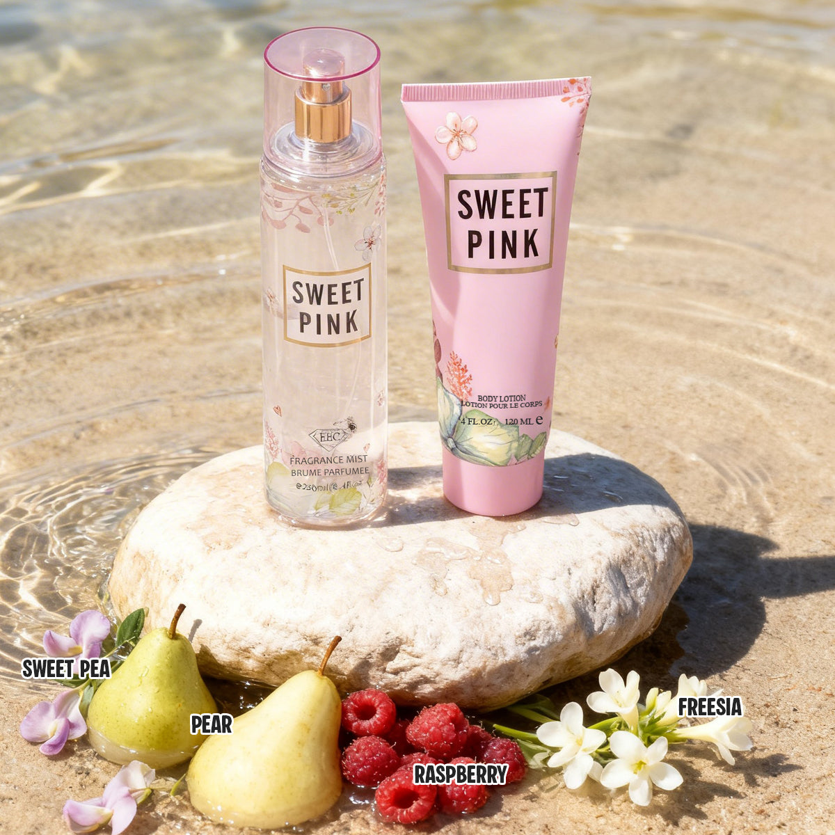Sweet Pink Fragrance Mist & Body Lotion Gift Set For Women - 2 Piece Set