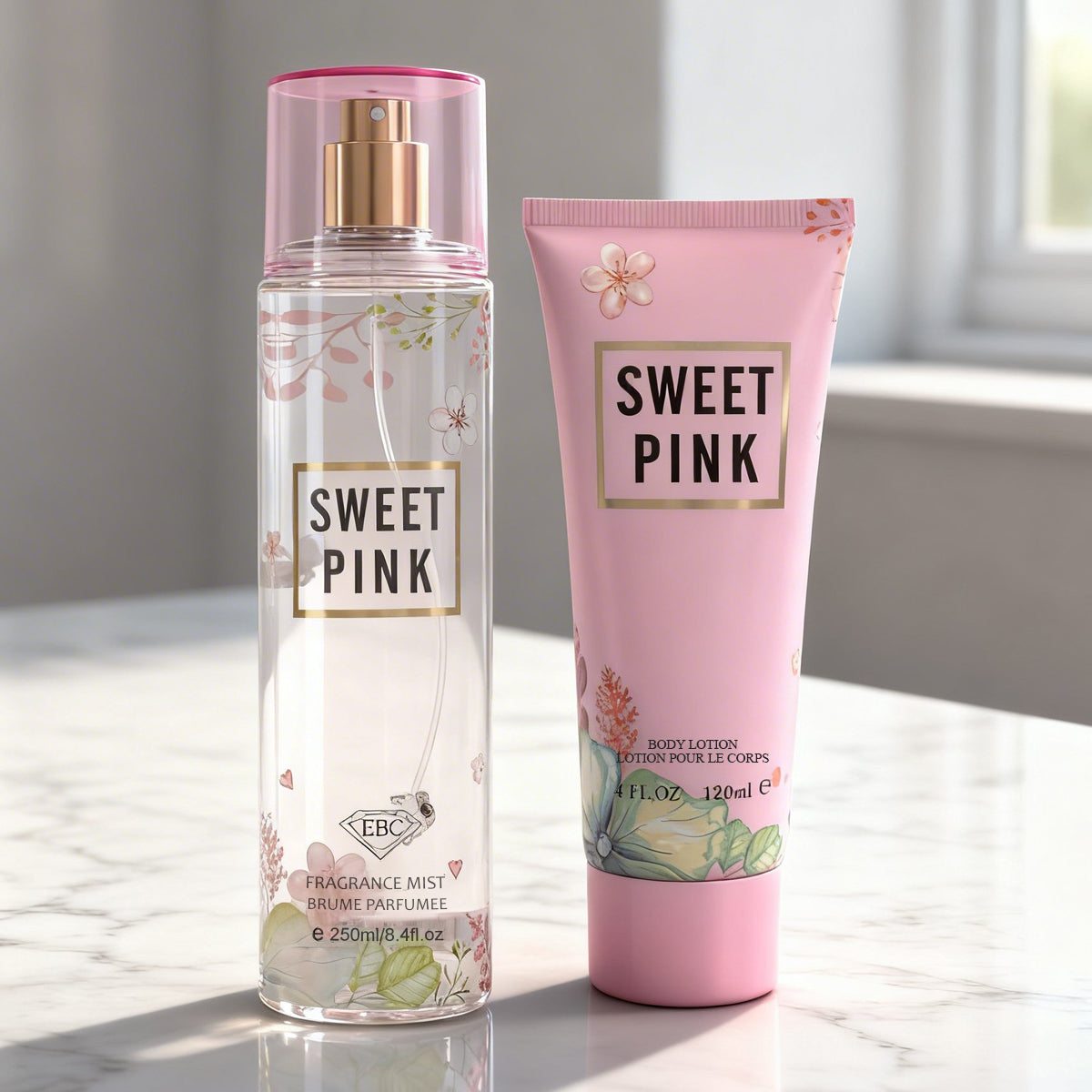 Sweet Pink Fragrance Mist & Body Lotion Gift Set For Women - 2 Piece Set