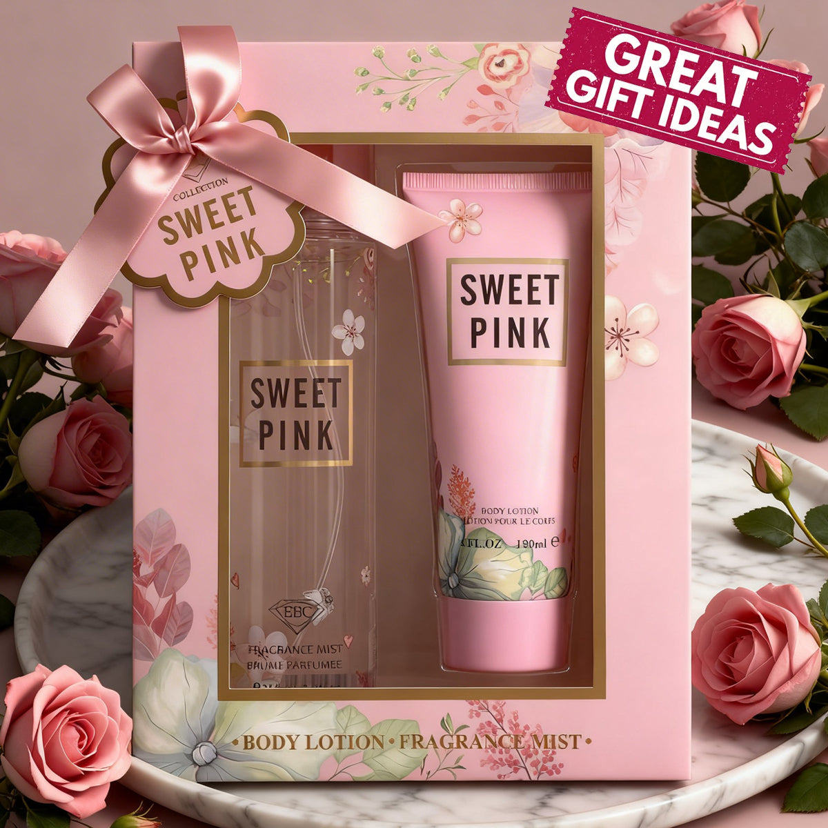 Sweet Pink Fragrance Mist & Body Lotion Gift Set For Women - 2 Piece Set