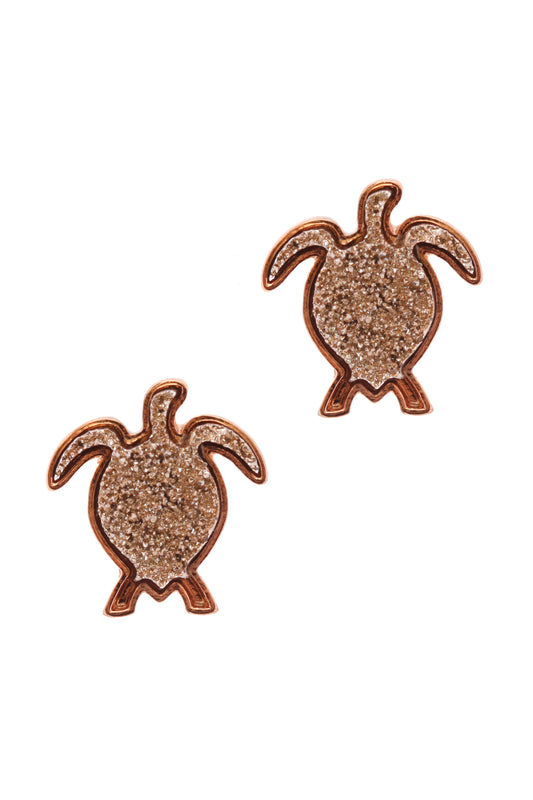 Druzy Metal Sealife Turtle Post Earrings Rose Gold
