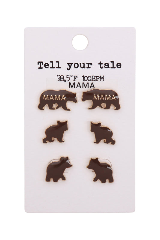 Metal Epoxy Bear Pair Post Earrings