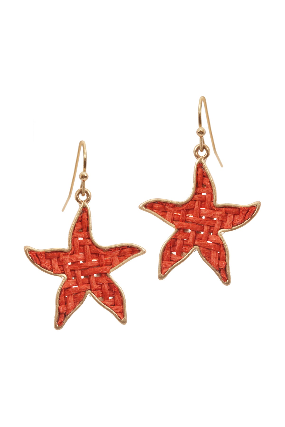 Straw Starfish Sealife Hook Earrings Coral