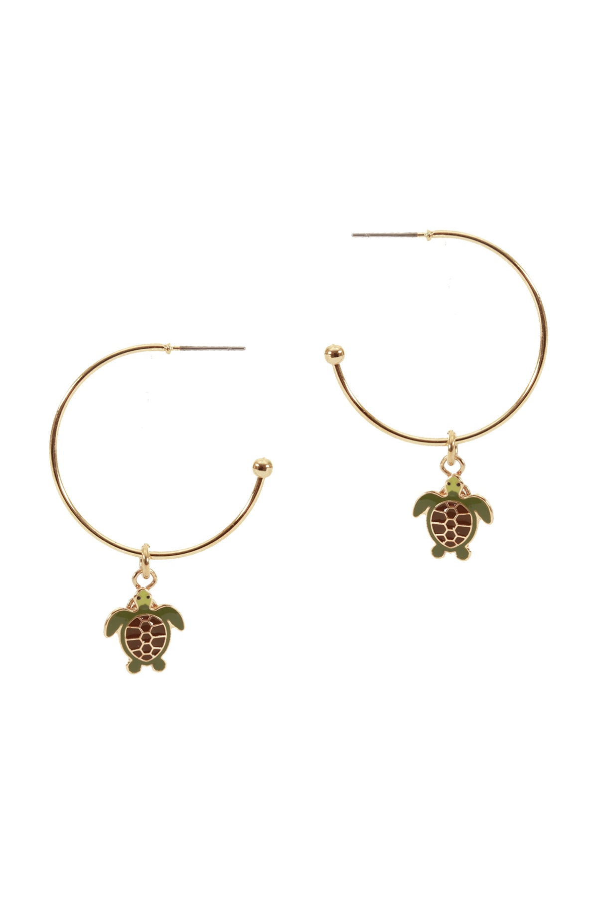 Metal Epoxy Sea Life Turtle Hoop Round Earrings
