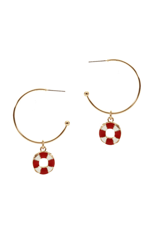 Metal Epoxy Nautical FLoater Hoop Round Earrings Gold Multicolor