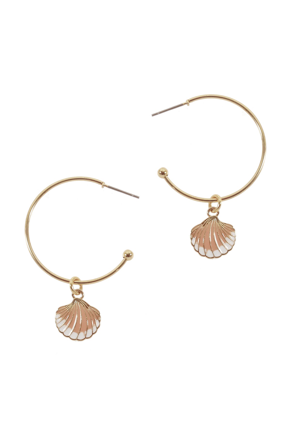 Metal Epoxy Seashell Hoop Round Earrings Peach