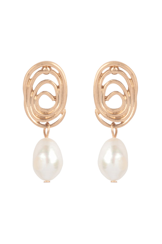 Oval Swirl With Fresh Water Pearl Earrings