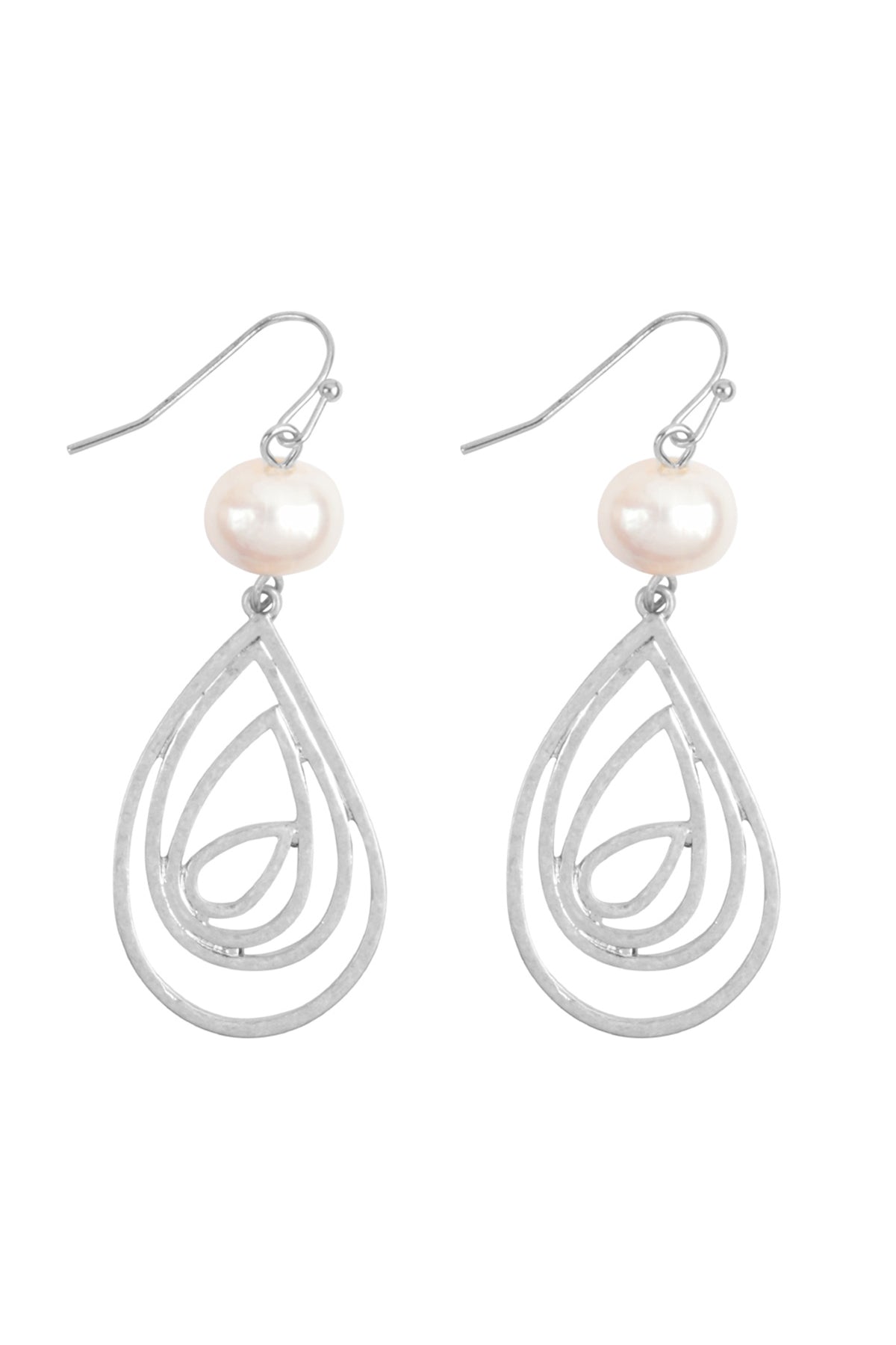 Teardrop Swirl With Pearl Fish Hook Earrings