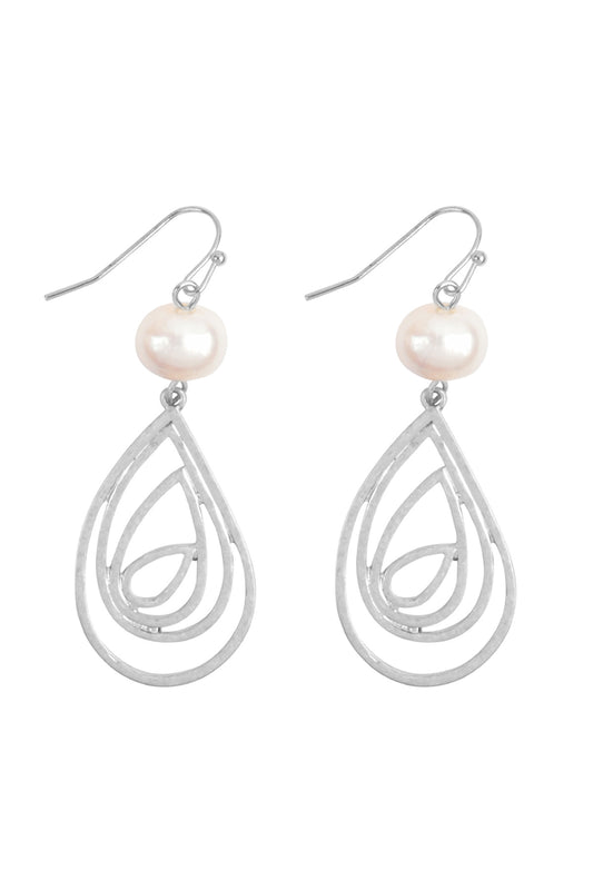 Teardrop Swirl With Pearl Fish Hook Earrings
