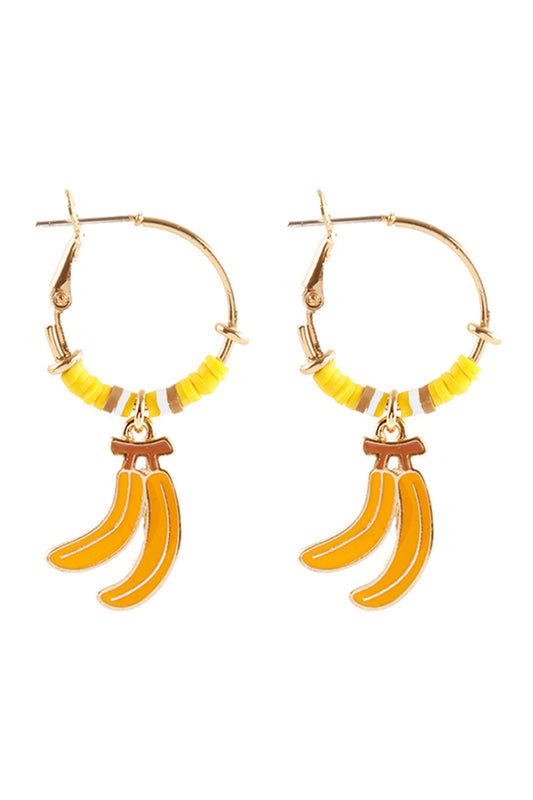 Fimo Metal Banana Fruit Hoop Earrings Gold Yellow