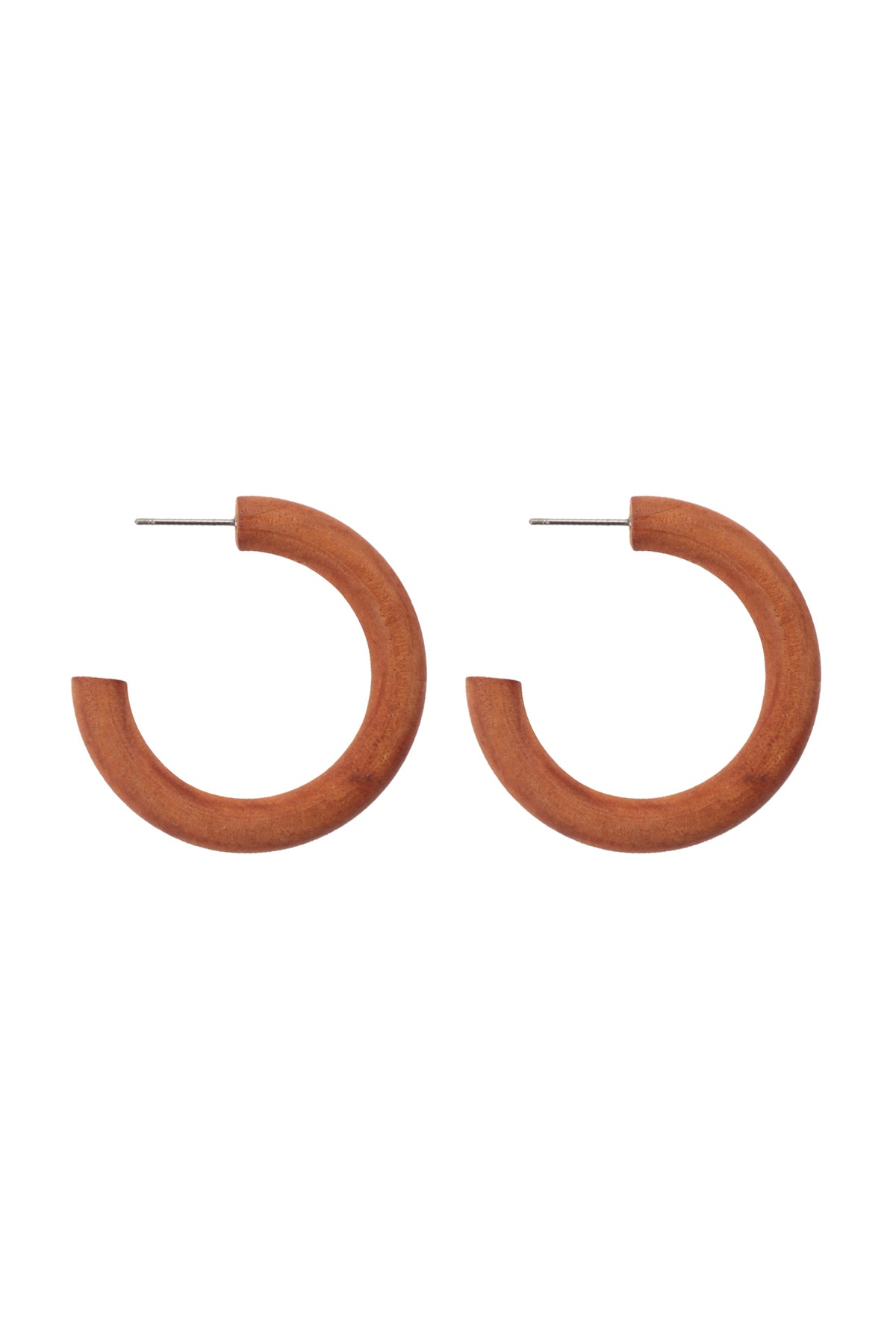 Round Wood Hoop Tubular Earrings Brown