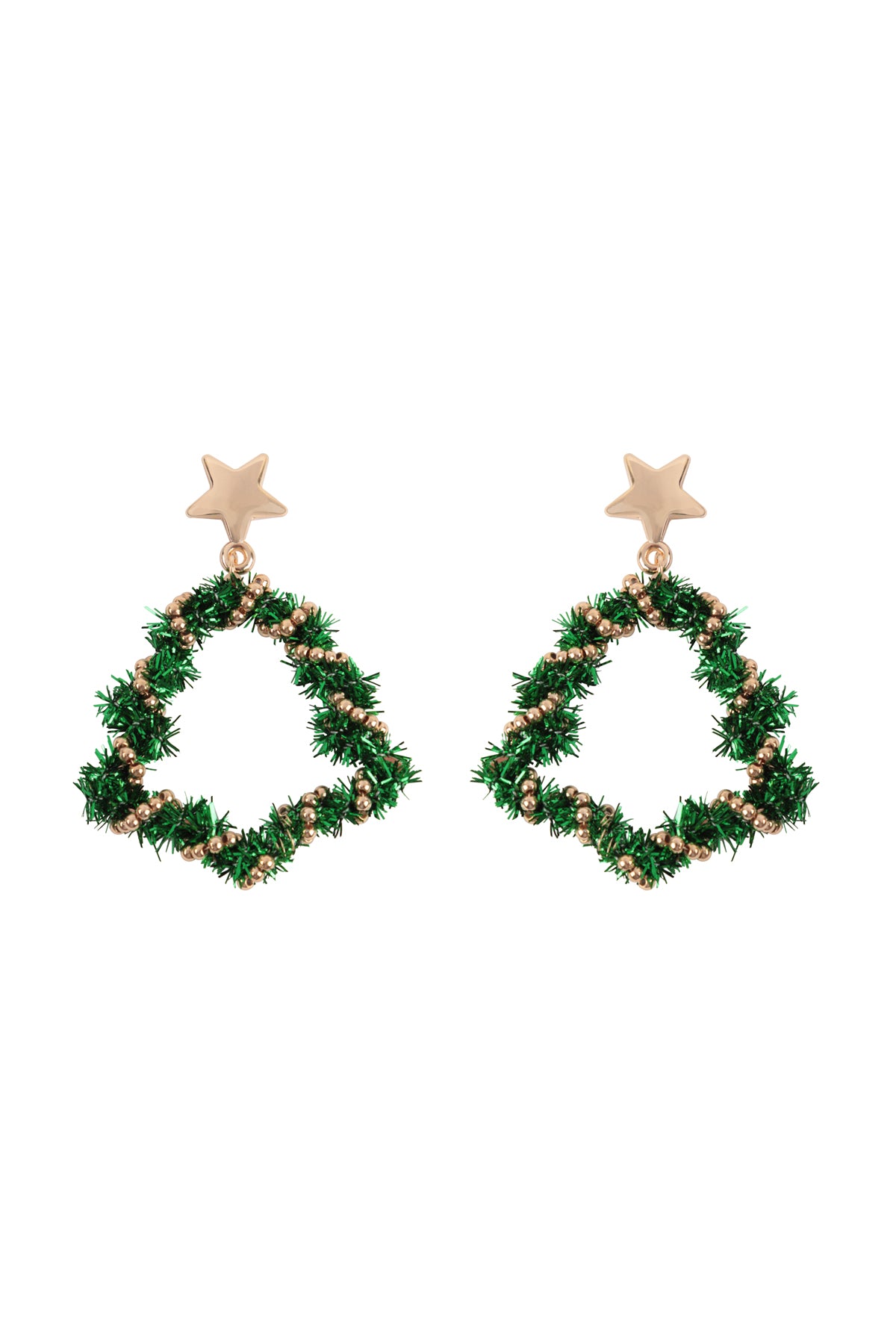 Christmas Wreath Star Tinsel Drop Earrings Green