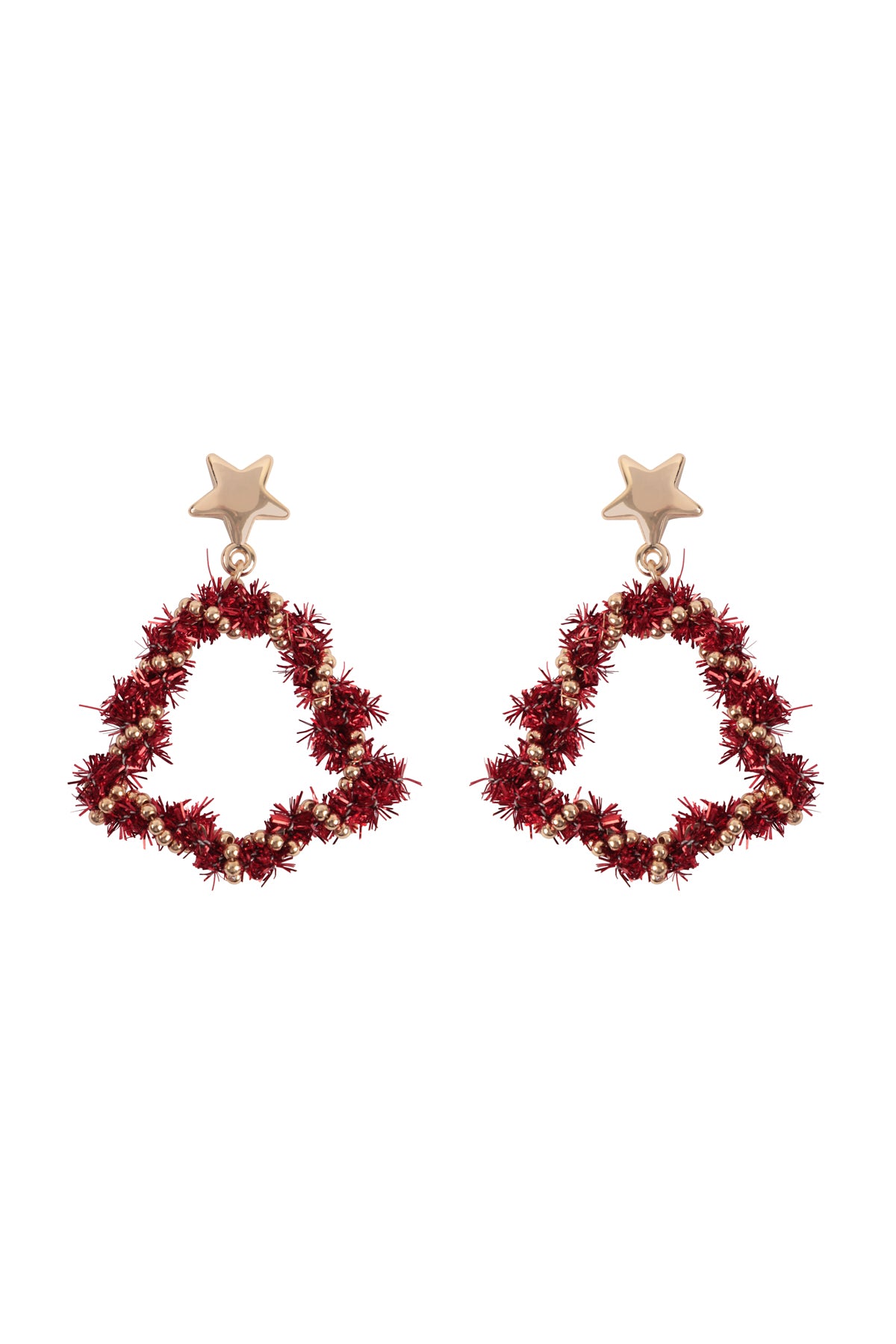 Christmas Wreath Star Tinsel Drop Earrings Green
