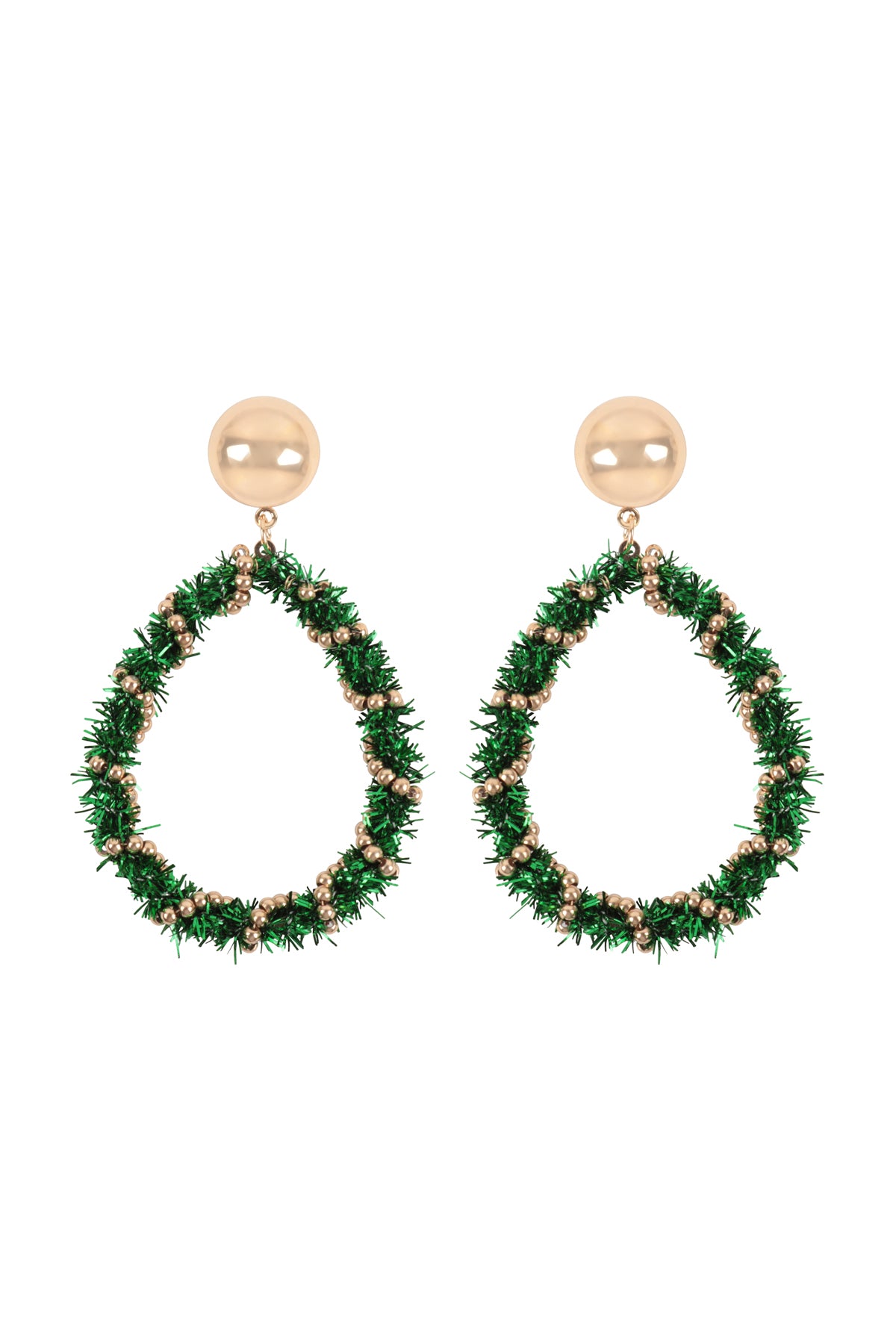 Christmas Wreath Tinsel Teardrop Shape Earrings