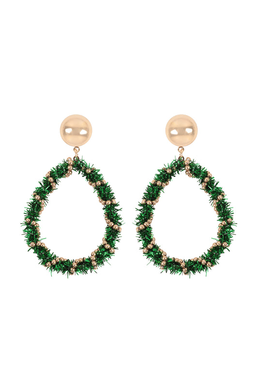 Christmas Wreath Tinsel Teardrop Shape Earrings