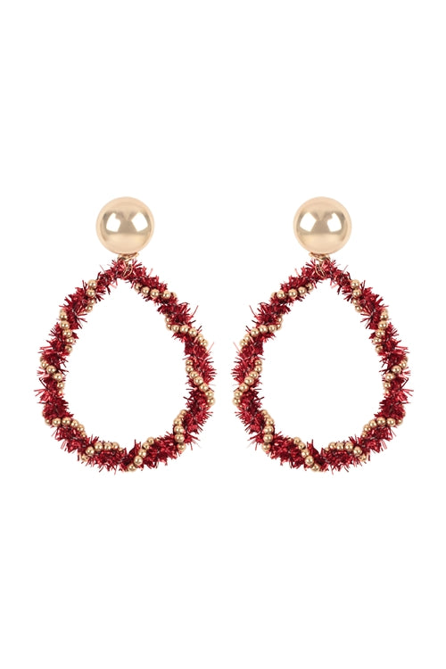 Christmas Wreath Tinsel Teardrop Shape Earrings