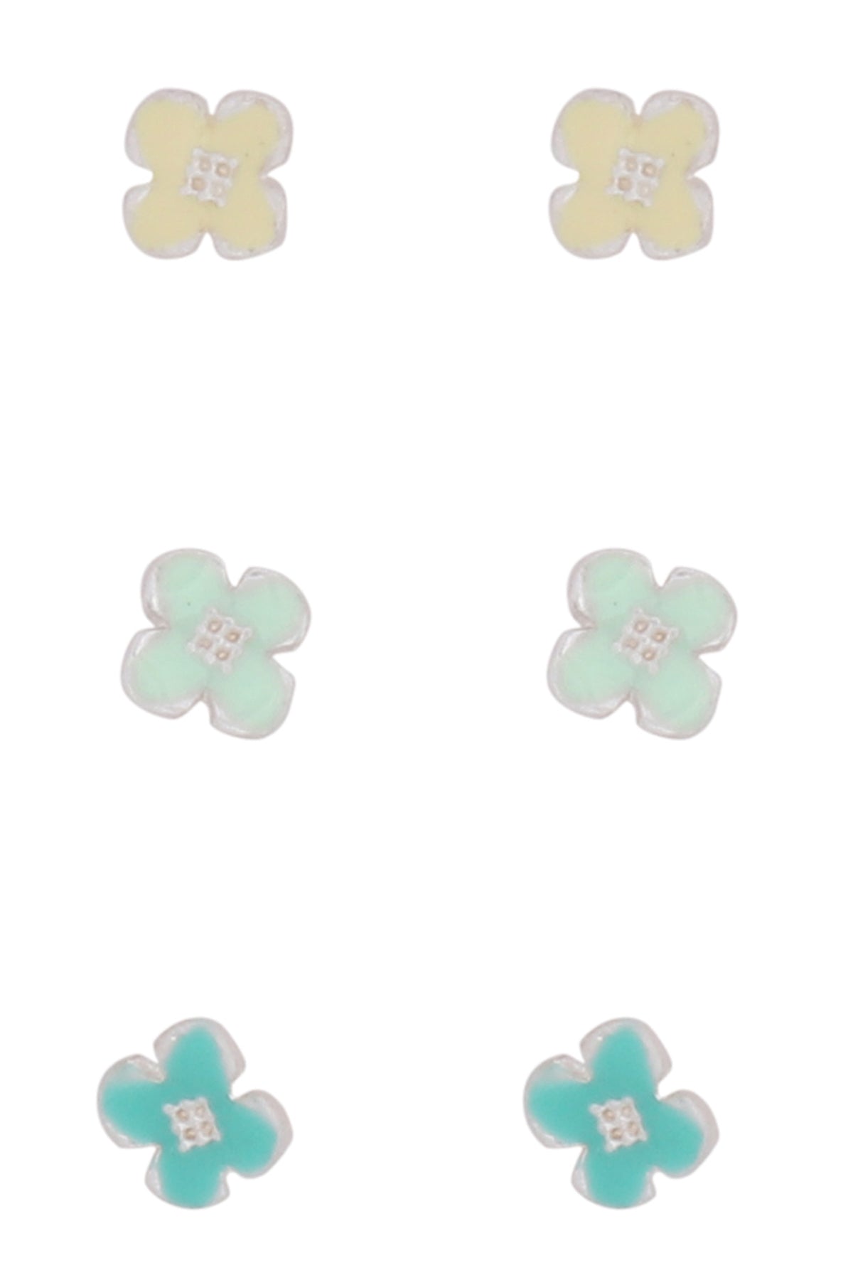 3 Pair Set Of Flower Stud Earrings Light Multicolor