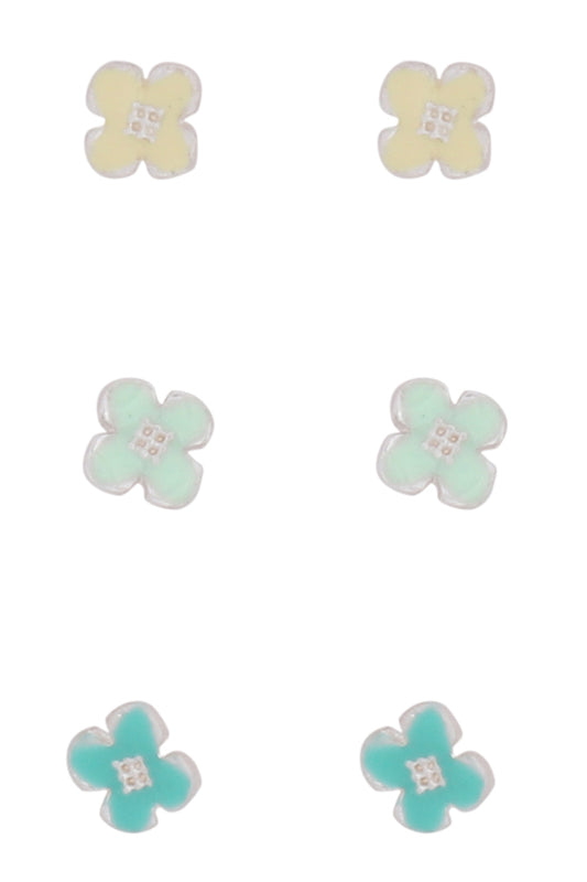3 Pair Set Of Flower Stud Earrings Light Multicolor