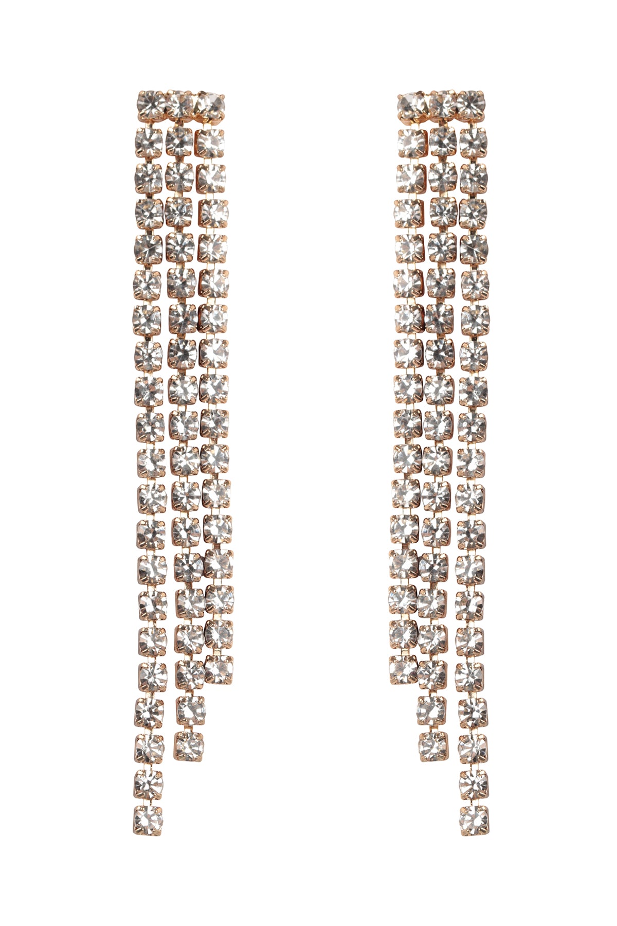 Rhinestone Line Fringe Drop Earrings Gold Crystal
