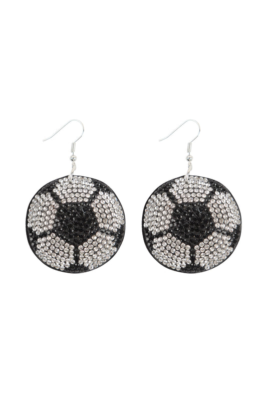 Soccerball Rhinestone Fish Hook Earrings Black
