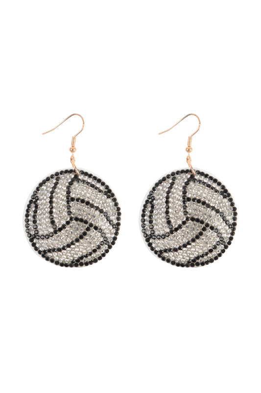 Volleyball Rhinestone Fish Hook Earrings White