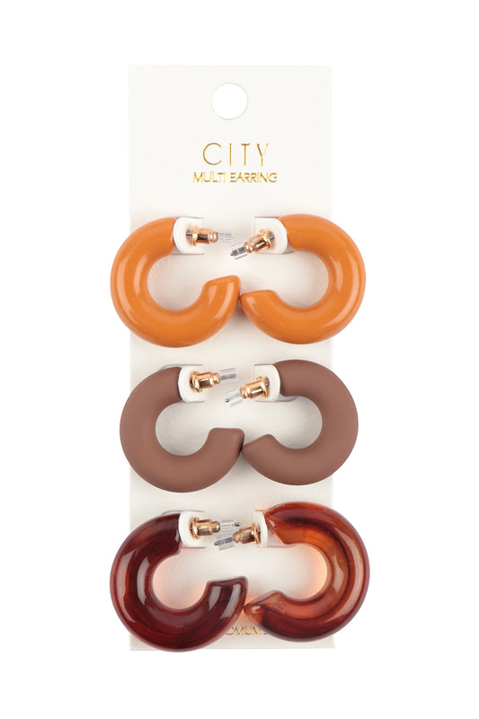 Resin Mixed Materials Tubular Hoop Earring Set