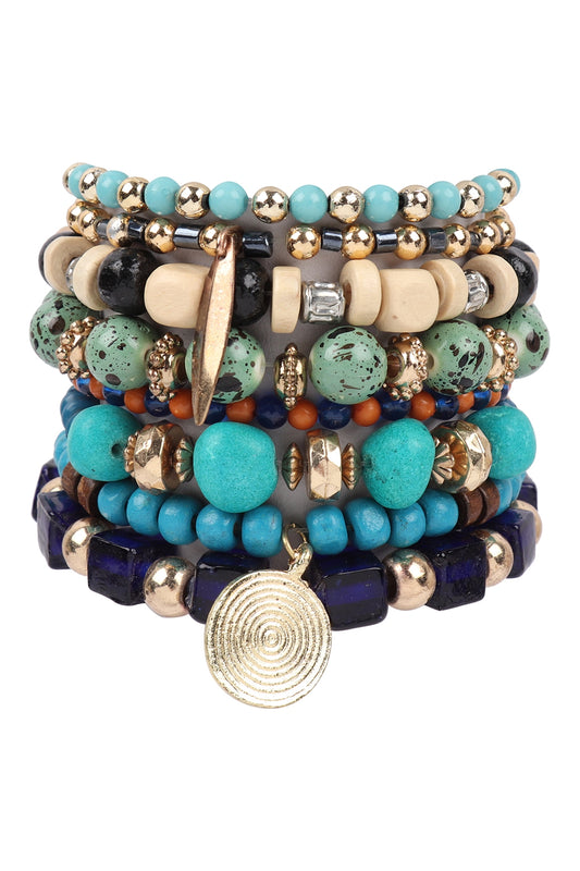 Charm Mix Beads w/ Disk Pendant Bracelet