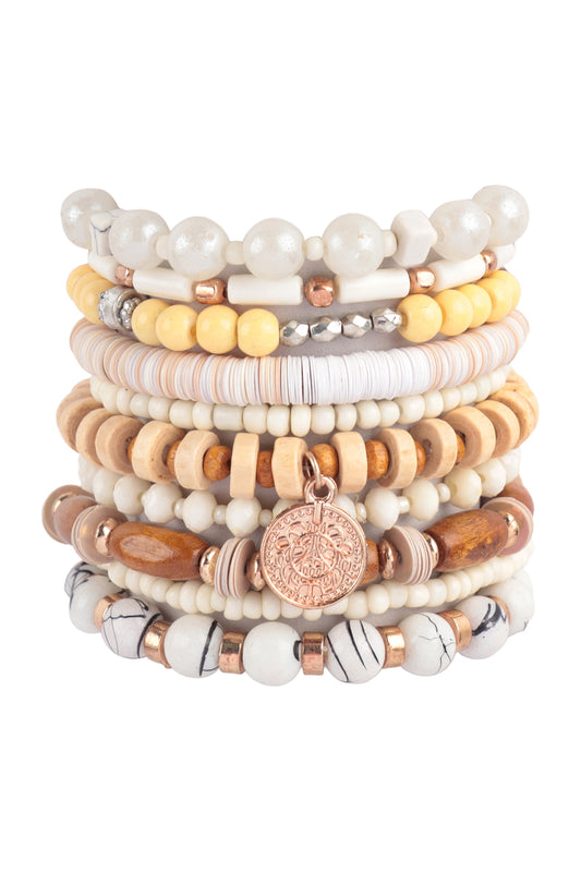 Multi Beads Stone, Fimo, Disk Pendant Layered Versatile Charm Bracelet