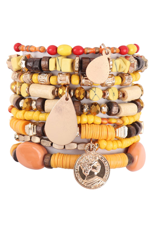 Multilayered Charm Set w/ Coin & Teardrop Bracelet