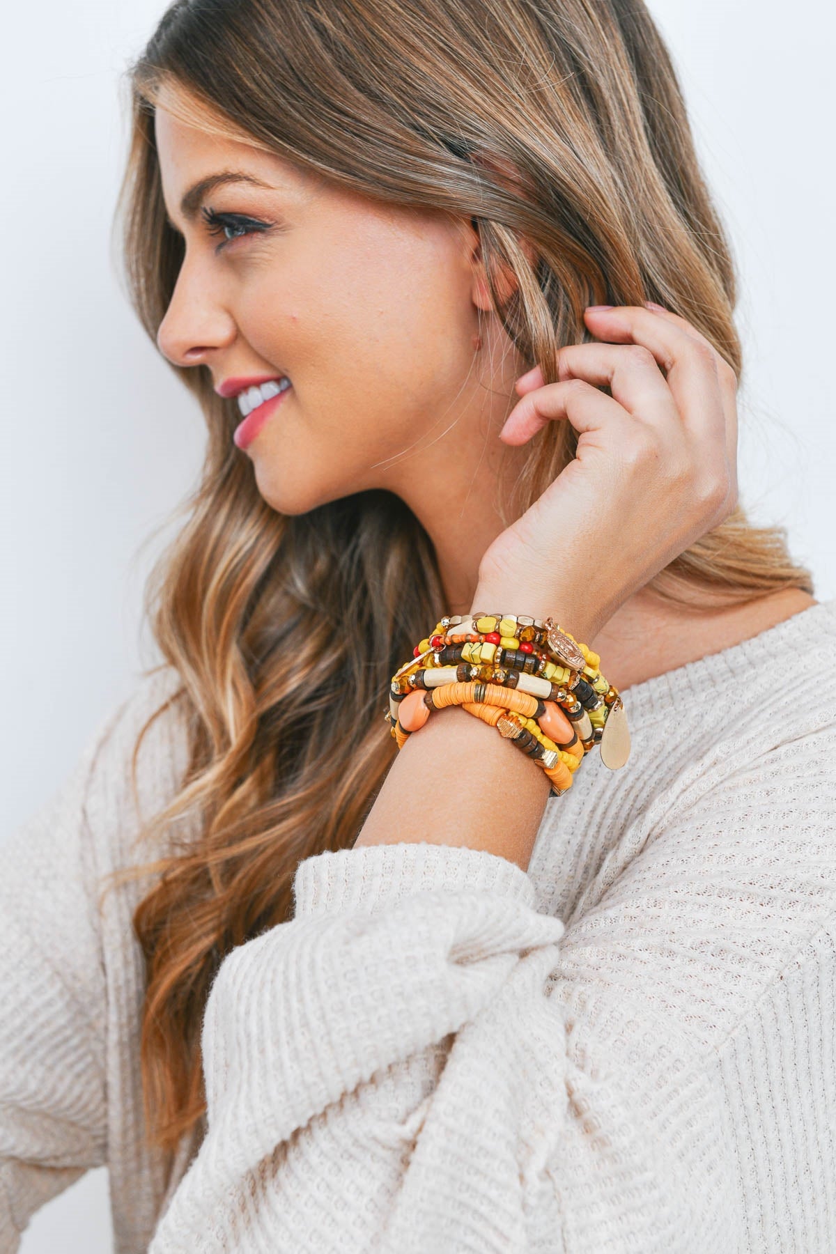 Multilayered Charm Set w/ Coin & Teardrop Bracelet