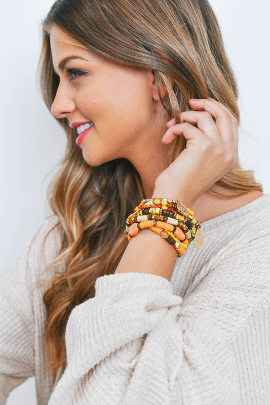 Multilayered Charm Set w/ Coin & Teardrop Bracelet