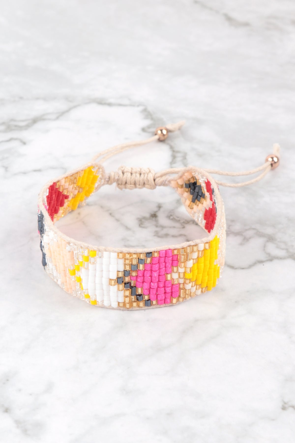 Heart Seed Bead Pull Tie Bracelet