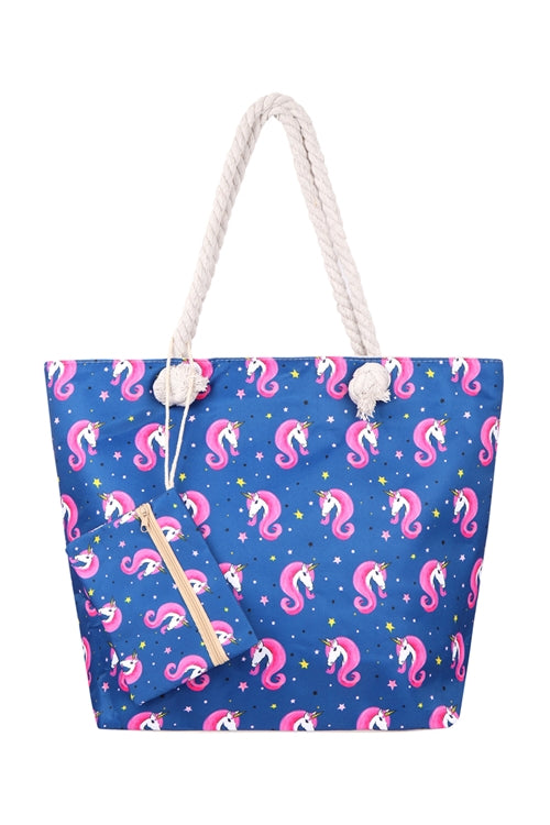 Unicorn Digital Printed Tote Bag With Matching Wallet