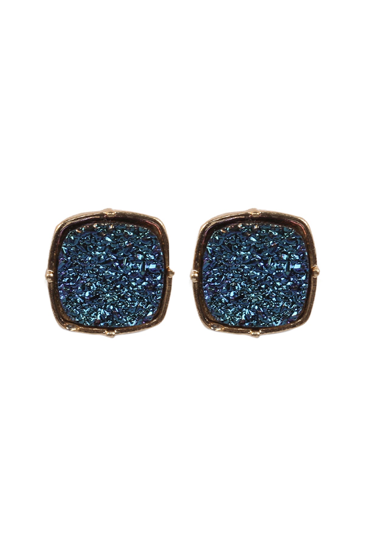 Druzy Post Square Earrings