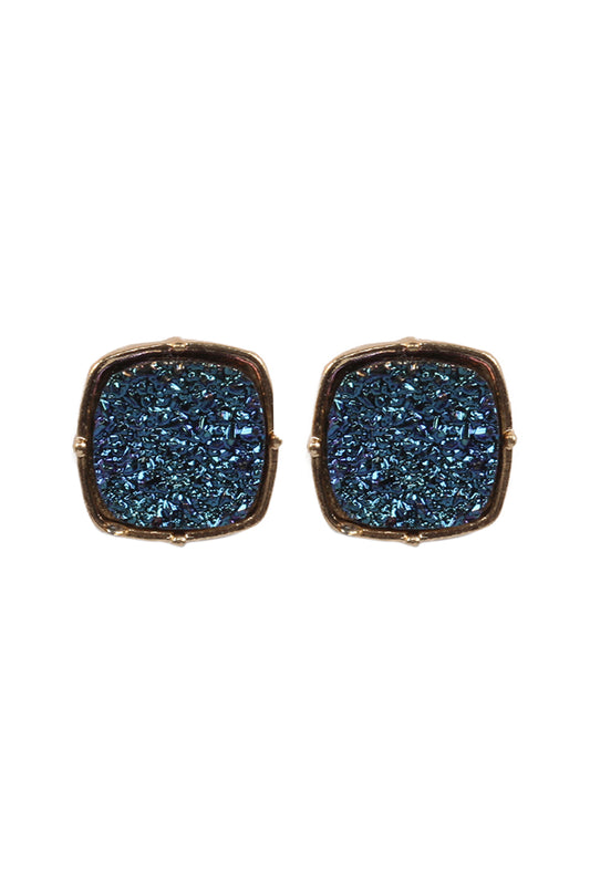 Druzy Post Square Earrings