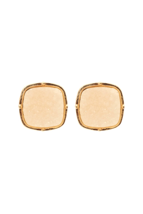 Druzy Post Square Earrings