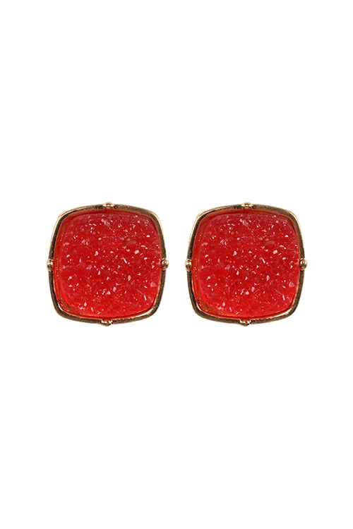 Druzy Post Square Earrings