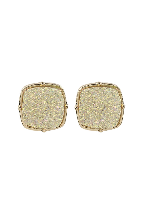 Druzy Post Square Earrings