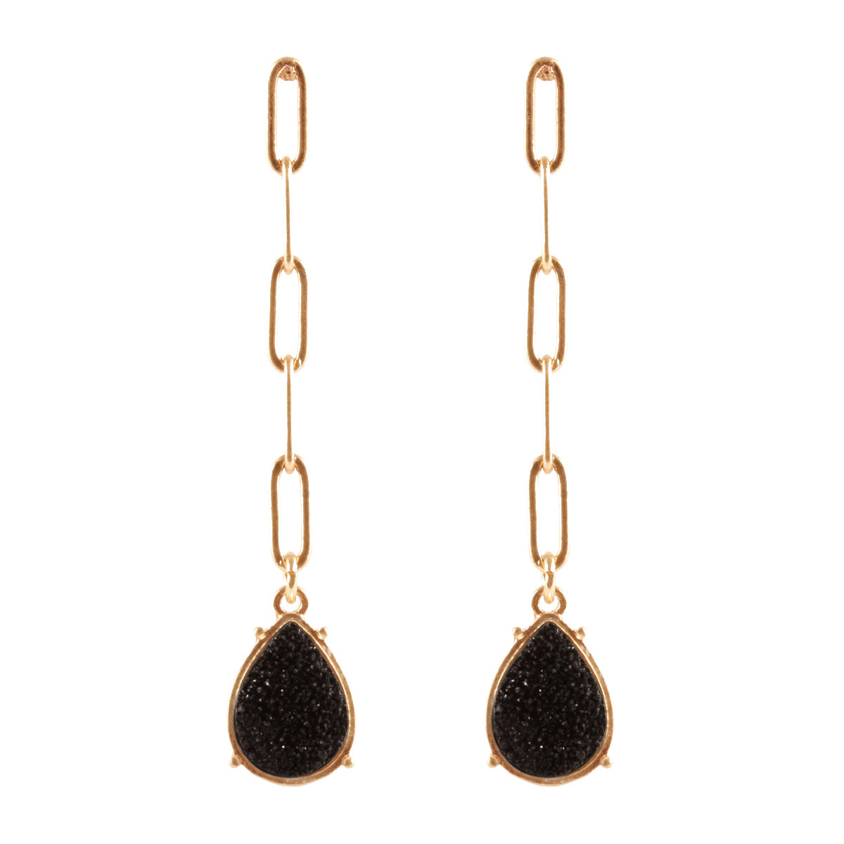 Druzy Metal Link Post Teardrop Earrings Jet Black