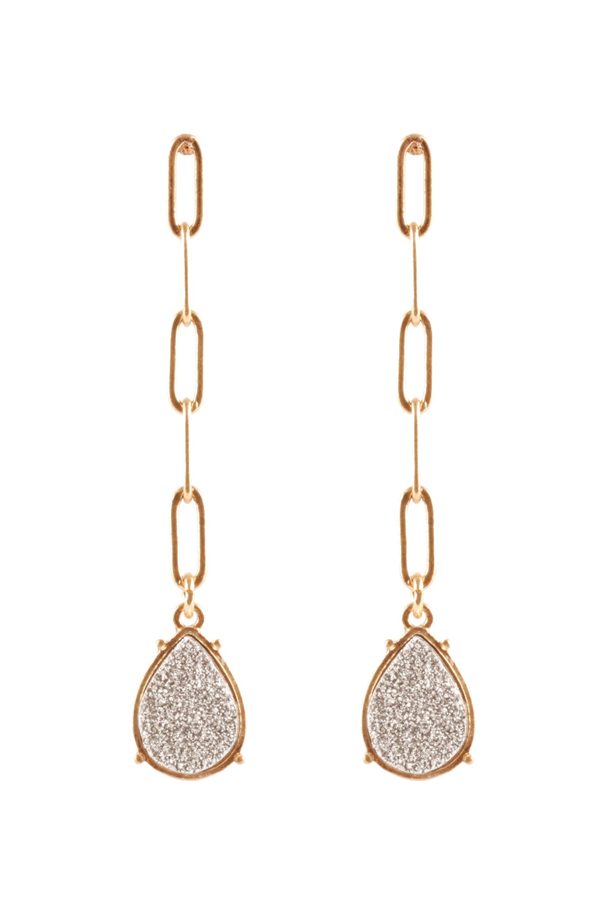 Druzy Metal Link Post Teardrop Earrings Jet Black