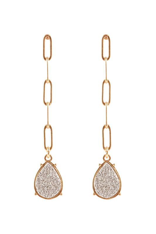Druzy Metal Link Post Teardrop Earrings Jet Black