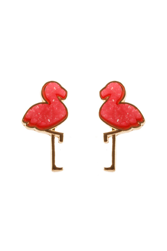 Metal Druzy Flamingo Post Earrings