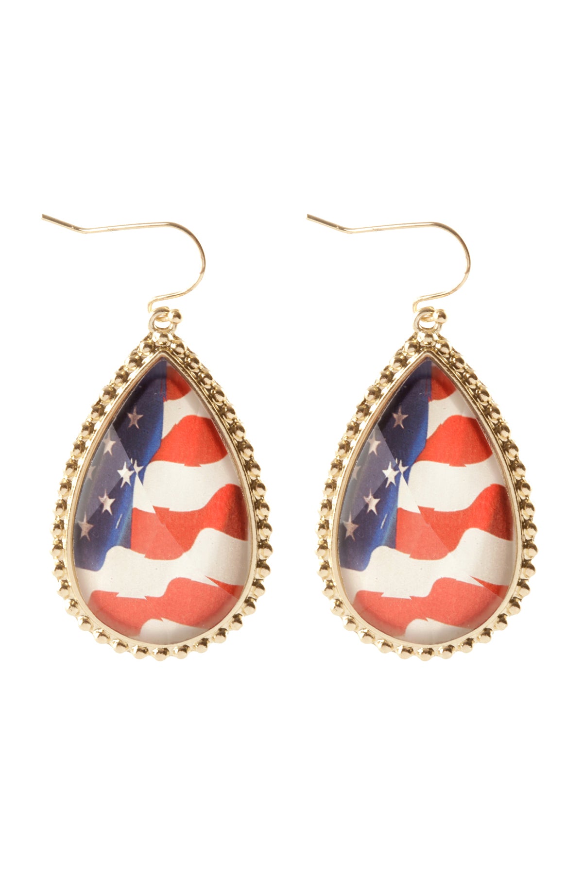 Teardrop Epoxy Metal Patriot Earrings USA