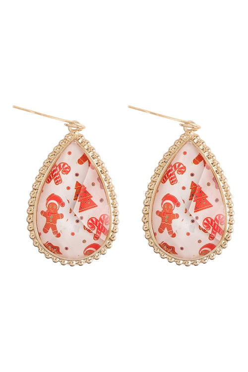 Christmas Cookies Epoxy Teardrop Fish Hook Earrings Gold White
